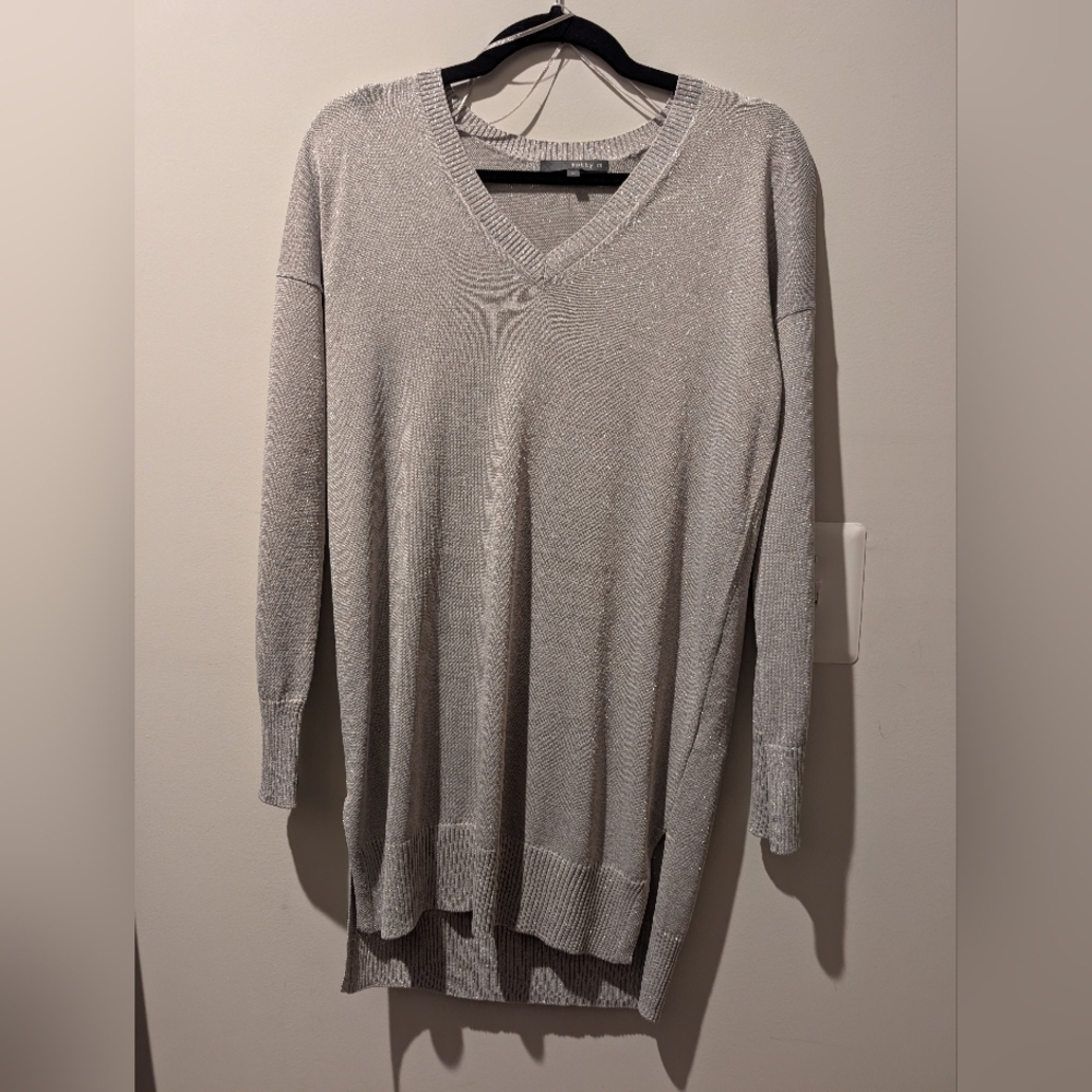 Women's V-Neck Sweater - Gray Glittery, Size Small